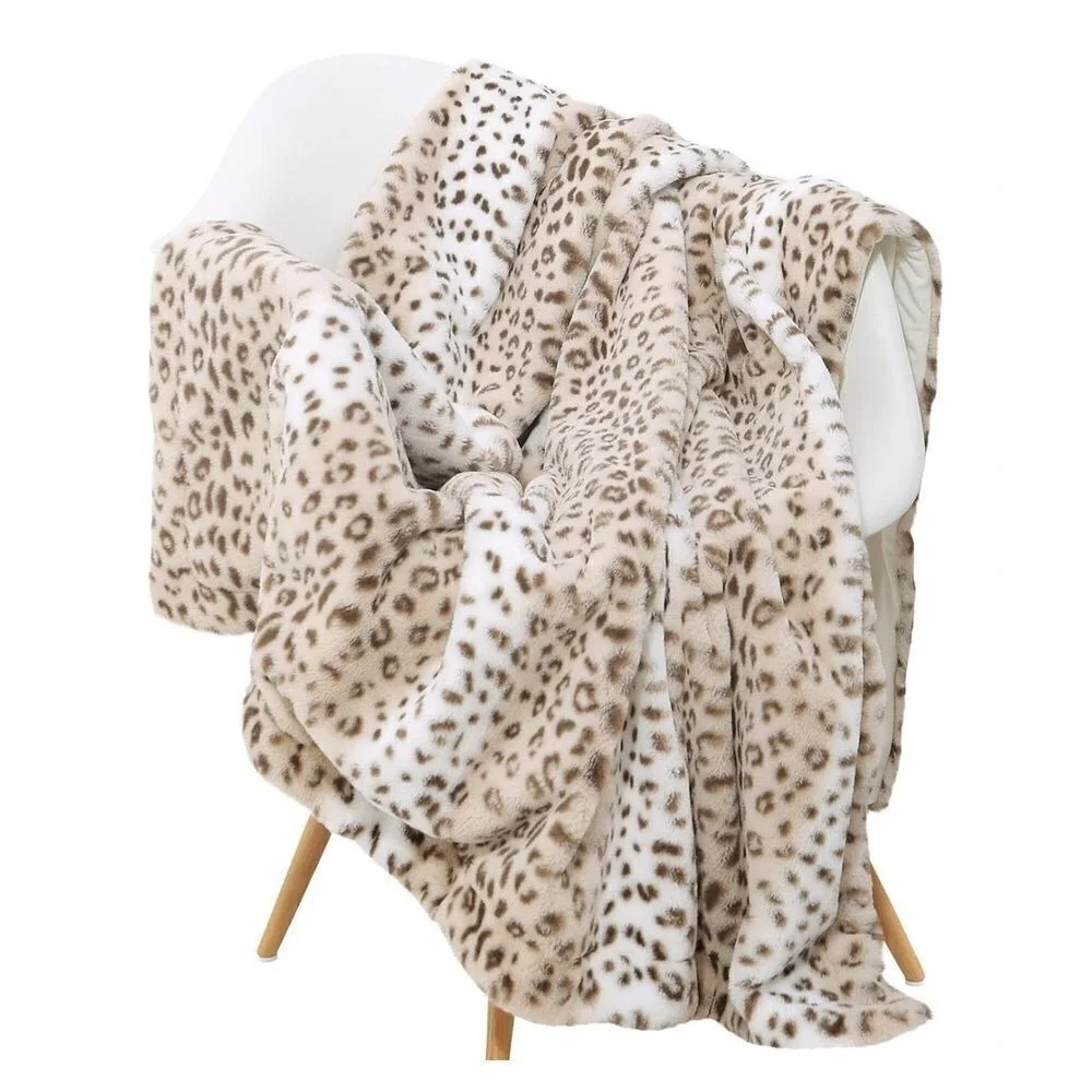 Sedona House Fuzzy‎ Faux Fur Throw Sand Leopard Blanket,Lightweight Plush Cozy